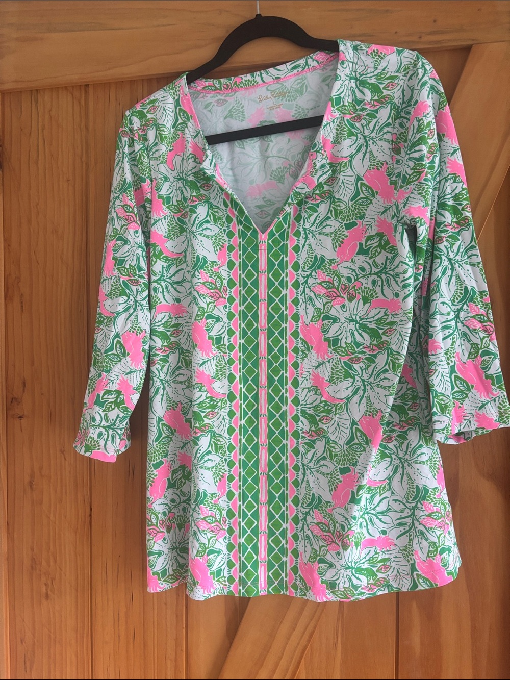 Lilly Pulitzer Pink and Green Floral V-Neck Tunic